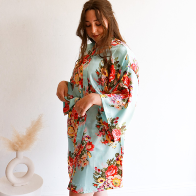 Aqua Boho Floral Robe